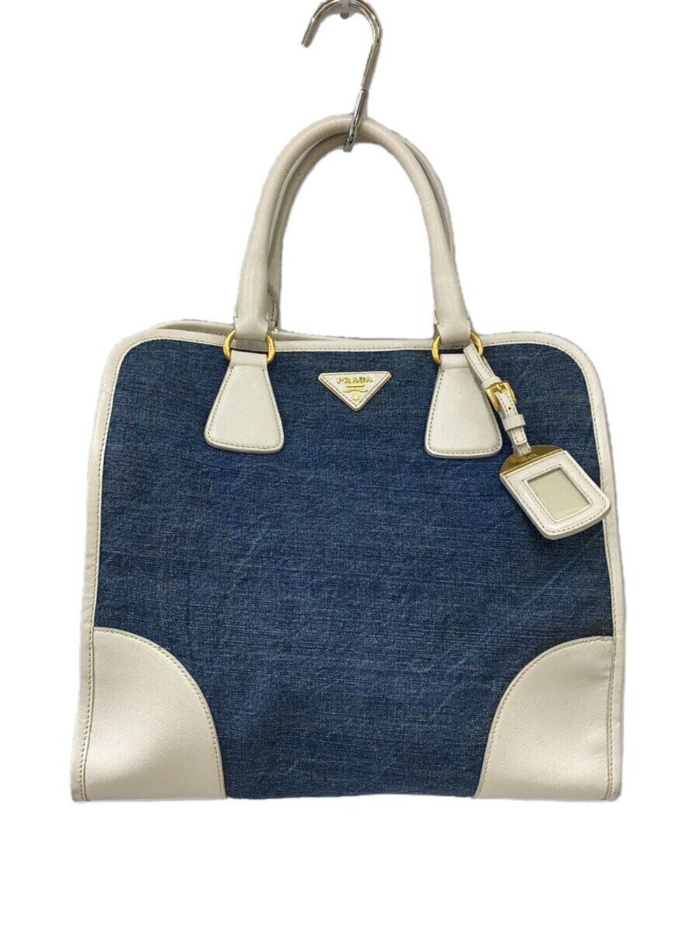 Prada Tote Bag Indigo Blue Denim Leather